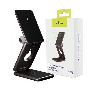 Allity AWC-230-225WMS Încărcător wireless compatibil MagSafe 3 în 1 22.5W - Grafit