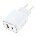 Încărcător rapid de perete Amorus PD – 20 W USB-C, 18 W USB-A – Alb