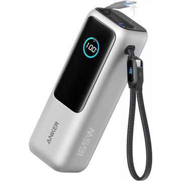 Anker 25000mAh Power Bank 165W cu 2 cabluri USB-C integrate - Argint