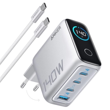 Încărcător de birou Anker Zolo 140W GaN cu cablu USB-C - Argintiu