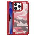 Husă Hibrid iPhone 15 Pro Max - Anti-Shock - Camuflaj - Roșu