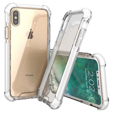 Husă de cristal hibrid anti-șoc pentru iPhone X - Transparentă / Albă