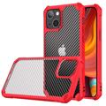 Husă Hibrid iPhone 14 Plus - Anti-Shock - Fibră De Carbon - Roșu