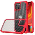 Husă Hibrid iPhone 14 Pro - Anti-Shock - Fibră De Carbon - Roșu