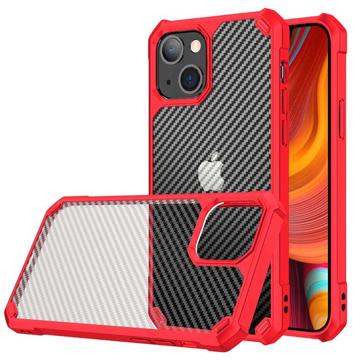 Husă Hibrid iPhone 14 Pro - Anti-Shock - Fibră De Carbon - Roșu