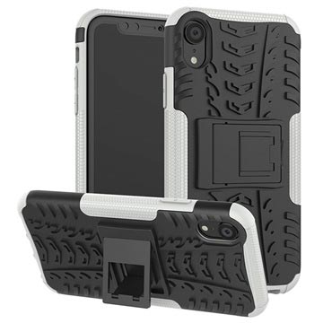 Husă hibridă anti-alunecare pentru iPhone XR cu suport - neagră/albă