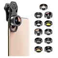 Kit Obiective Cameră Apexel APL-DG11 11-În-1 Universal Clip-On - Negru