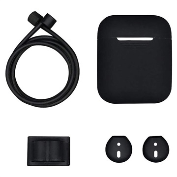 Kit de accesorii din silicon Apple AirPods / AirPods 2 4 în 1 - negru