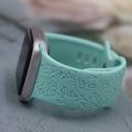 Curea din silicon cu gravură florală pentru Apple Watch Seria 11/10/9/8/SE 3/SE (2022)/7/SE/6/5/4/3/2/1 - 42mm/41mm/40mm/38mm - Verde marin