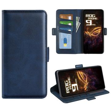 Husa portofel Asus ROG Phone 9 Pro cu închidere magnetică - textură vițel - albastru