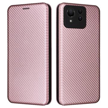 Husă Flip Asus Zenfone 11 Ultra - Fibra de Carbon - Auriu Roze