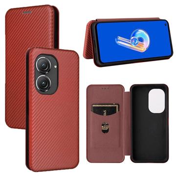 Husă Flip Asus Zenfone 9 - Fibra de Carbon - Maro