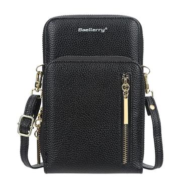 BAELLERRY N0110 Femei dublu strat cu fermoar portofel PU piele de piele de telefon mobil Purse cu curea de umăr