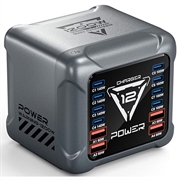 Stație de încărcare de birou BK-127D cu 12 porturi, 1200W - Negru