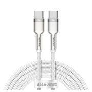 Cablu USB-C/USB-C cu înveliș din nailon împletit Baseus Cafule Metal - 100W - 2m - alb