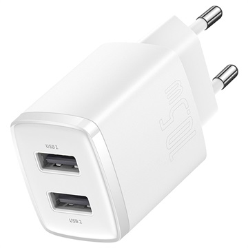 Încărcător Perete Baseus Compact cu 2 Porturi USB - 10.5W - Alb