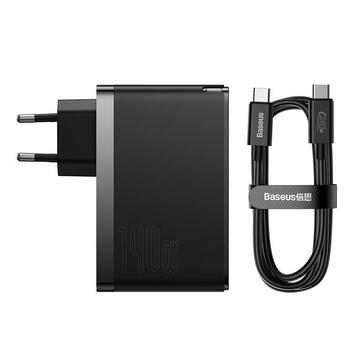Baseus GaN5 Pro 140W încărcător de perete cu cablu de încărcare USB-C - 2xUSB-C, USB-A - negru