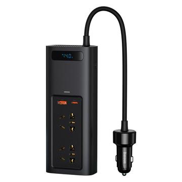 Baseus In-Car Inverter 150W și încărcător auto - USB-C, USB-A - Negru