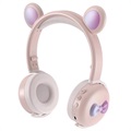 Căști Bluetooth BK7 cu LED - Bear Ear - Roz