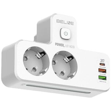 Beline Power Strip cu iluminare din spate cu LED - 2x USB-A, USB-C, 2x AC - Alb