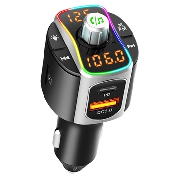 Modulator FM Bluetooth și Încărcător Auto Rapid cu Lumină LED BC67