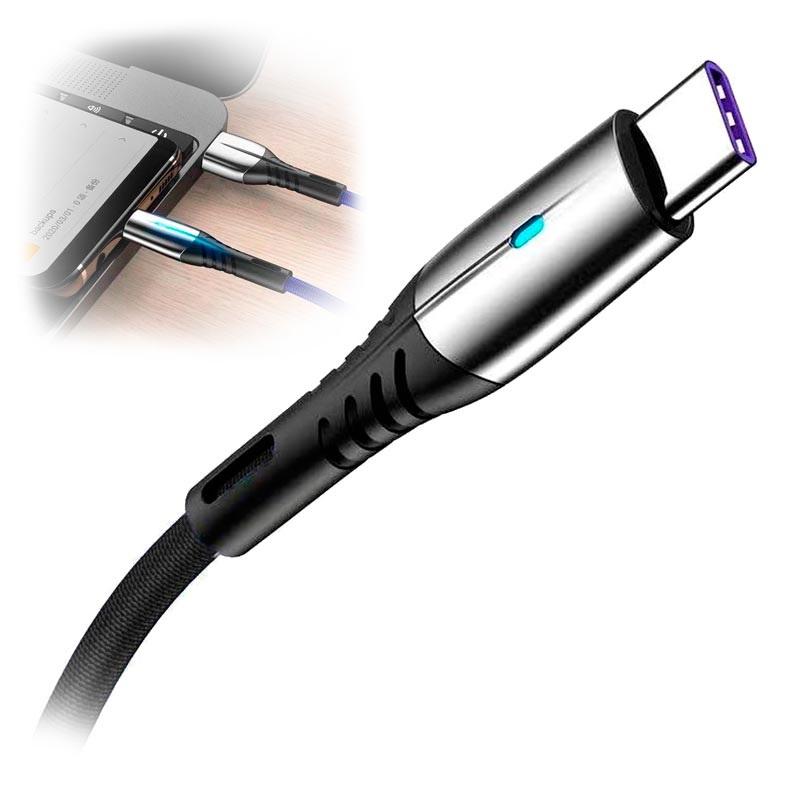 College poverty dream Cablu De Încărcare / Date Împletit USB 3.1 Tip-C - 5A/40W - 2m - Negru