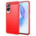 Husă TPU Periat Honor 90 Lite/X50i - Fibră De Carbon - Roșu