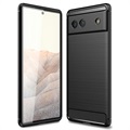 Husă TPU Periată Google Pixel 6a - Fibră de Carbon - Negru