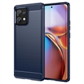 Husă TPU Periat Motorola Edge 40 Pro/Edge+ (2023) - Fibră De Carbon - Albastru