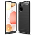 Husă TPU Periată Samsung Galaxy A52 5G/A52s 5G - Fibră de Carbon - Negru