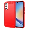 Husă TPU Periată Samsung Galaxy A34 5G - Fibră de Carbon - Roșu