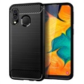 Husă TPU Periată pentru Samsung Galaxy A40 - Fibră de Carbon