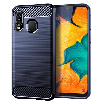 Husă TPU Periată pentru Samsung Galaxy A40 - Fibră de Carbon - Albastru