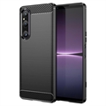 Husă TPU Periat Sony Xperia 1 V - Fibră De Carbon - Negru