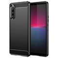 Husă TPU Periată Sony Xperia 10 V - Fibră de Carbon - Negru