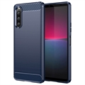 Husă TPU Periată Sony Xperia 10 V - Fibră de Carbon - Albastru