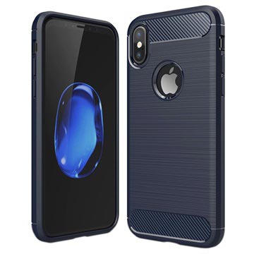 Husă TPU periată pentru iPhone X / iPhone XS - Fibră de carbon - Albastru închis