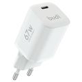 Încărcător rapid Budi AC310EW de 67W cu tehnologie GaN și USB-C, cu Power Delivery - Alb