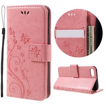 Husă tip portofel pentru iPhone 7/8/SE (2020)/SE (2022) Butterfly Series - Roz