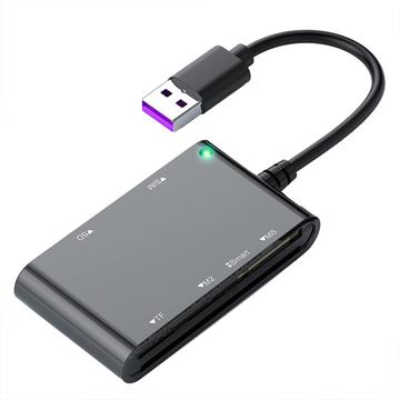 CR375-B 6-în-1 Cititor de carduri inteligente multi-USB pentru carduri Smart/SIM/SD/TF/MS/M2 - Negru