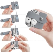 Organizator din silicon pentru cabluri și căști, cu buton metalic cu clic - Gri