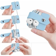 Organizator din silicon pentru cabluri și căști, cu buton metalic cu clic - albastru deschis
