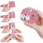 Organizator din silicon pentru cabluri și căști, cu buton metalic cu clic - roz