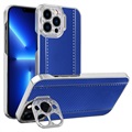 Husă Hibrid iPhone 13 Pro - CamStand - Fibra de Carbon - Albastru