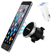 Kit auto esențial - încărcător USB dublu și suport magnetic pentru telefon