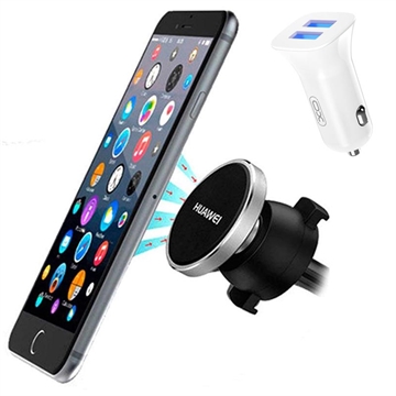 Kit auto esențial - încărcător USB dublu și suport magnetic pentru telefon