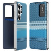 Husă rabatabilă Smart View cu model în carouri Samsung Galaxy S26 Ultra, cu compartiment pentru carduri - Albastru