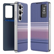 Husă rabatabilă Smart View cu model în carouri Samsung Galaxy S26 Ultra, cu compartiment pentru carduri - Violet