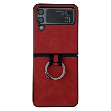 Husă Acoperită Samsung Galaxy Z Flip4 - cu Inel Metalic - Roșu