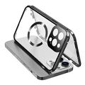 Compatibil cu Carcasa MagSafe pentru iPhone 15 Pro Cadru metalic magnetic + Capac de telefon din sticlă călită pe ambele fețe cu blocare cu cataramă - negru